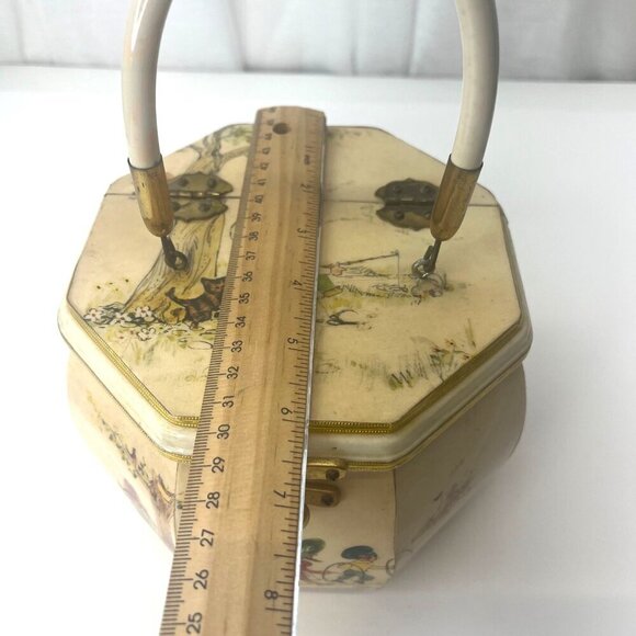 Judith Prothrombin Octagonal Hand Bag Purse Vintage 60s Art Deco Wood Whimsical - Picture 11 of 14
